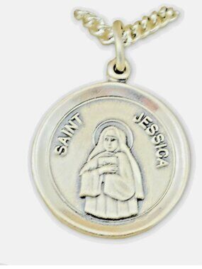St. Jessica Gold Filled Round Medal with 18" Gold Plated Curb Chain